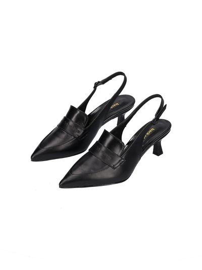 back of the moon Premium Leather Handcrafted Slingback Pumps [Black]