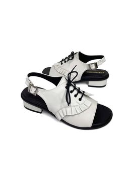 back of the moon Sheepskin Leather Ruffled Loafer Sandal [Beige]