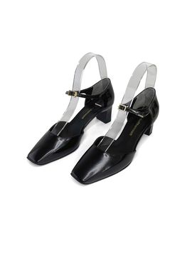 back of the moon Square Heel Buckle Strap Pump [Black]