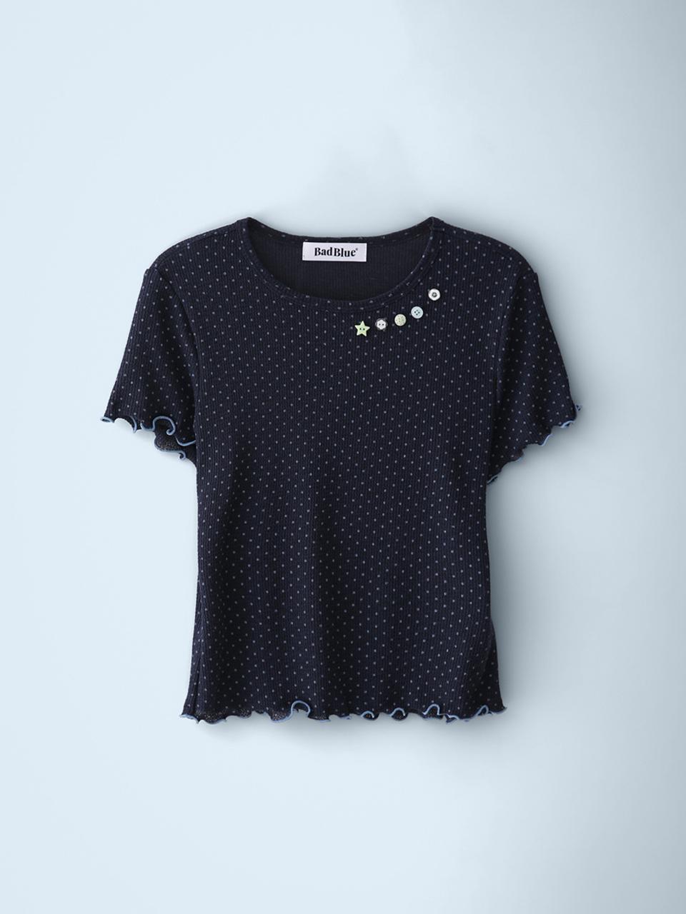BadBlue Sheer Dot Buttons Baby Tee [Navy]