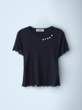BadBlue Sheer Dot Buttons Baby Tee [Navy]