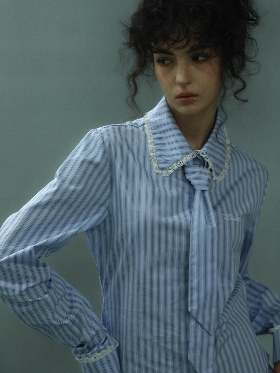 BadBlue Stripe Lace Tie Shirt Blue