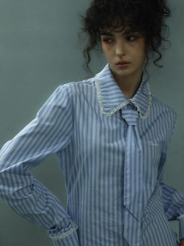 BadBlue Stripe Lace Tie Shirt Blue