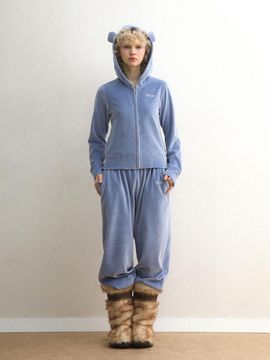 BadBlue Velour High-Rise Relaxed Fit Pants [Skyblue]