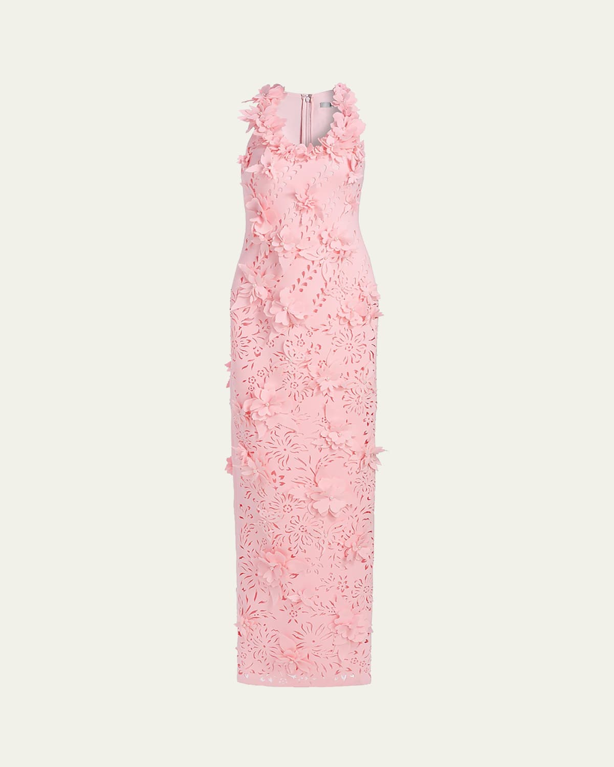 Badgley Mischka 3D Floral Pearly Embellished Gown