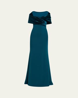 Badgley Mischka A-Line Sweetheart Gown with Velvet Cape