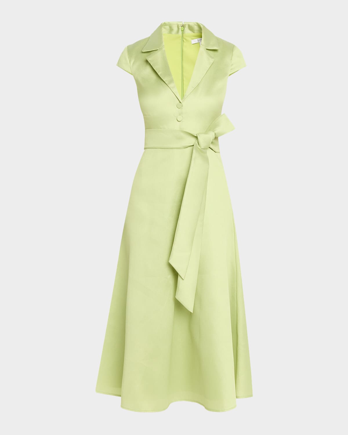 Badgley Mischka Belted Cap-Sleeve Pebble Gazar Midi Shirtdress