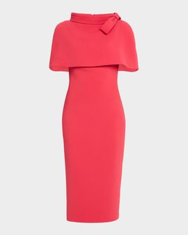Badgley Mischka Bodycon Funnel-Neck Capelet Midi Dress