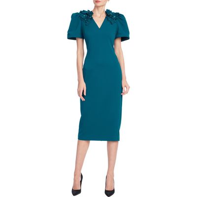 Badgley Mischka Collection Badgley Mischka Collection Beaded Flower Stretch Crepe Cocktail Dress