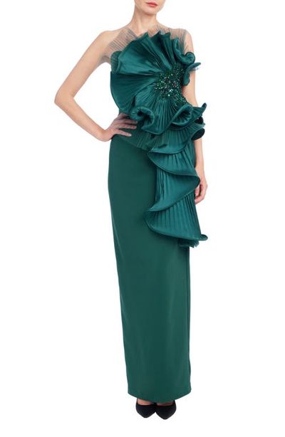 Badgley Mischka Collection Badgley Mischka Collection Cascading Ruffle Strapless Gown