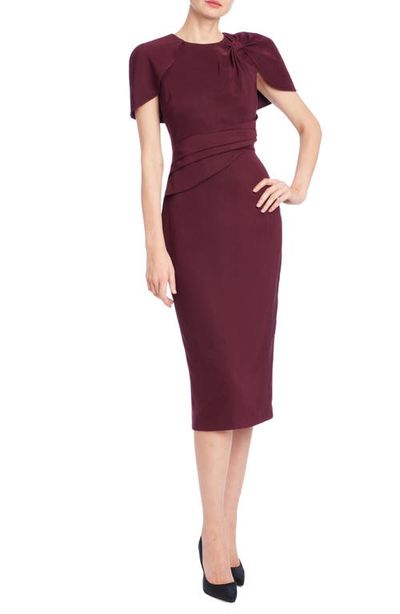 Badgley Mischka Collection Badgley Mischka Collection Faux Cape Cocktail Midi Dress