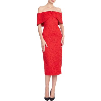 Badgley Mischka Collection Badgley Mischka Collection Floral Embossed Off the Shoulder Scuba Midi Dress