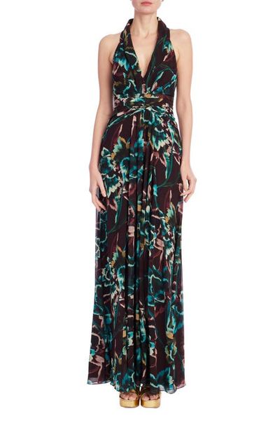 Badgley Mischka Collection Badgley Mischka Collection Floral Plunge Neck Georgette Gown