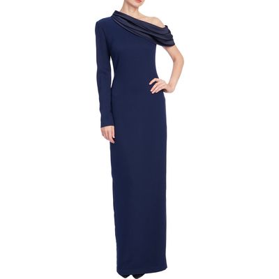 Badgley Mischka Collection Badgley Mischka Collection One-Shoulder Drape Neck Stretch Mikado Gown