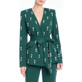Badgley Mischka Collection Badgley Mischka Collection Pearl Drop Beaded Suit Jacket with Removable Belt