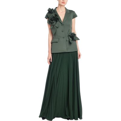 Badgley Mischka Collection Badgley Mischka Collection Rosette Scuba & Pleated Georgette Gown