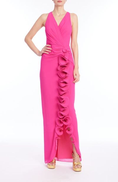 Badgley Mischka Collection Badgley Mischka Collection Wire Ruffle Detail Column Gown