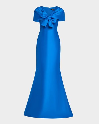 Badgley Mischka Collection Bow-Front Shawl Trumpet Gown