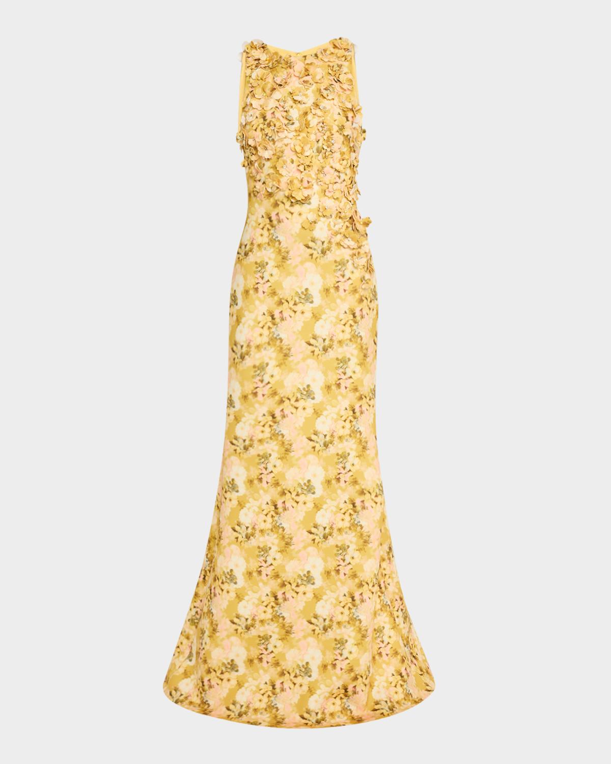 Badgley Mischka Collection Floral-Print Scuba Trumpet Gown