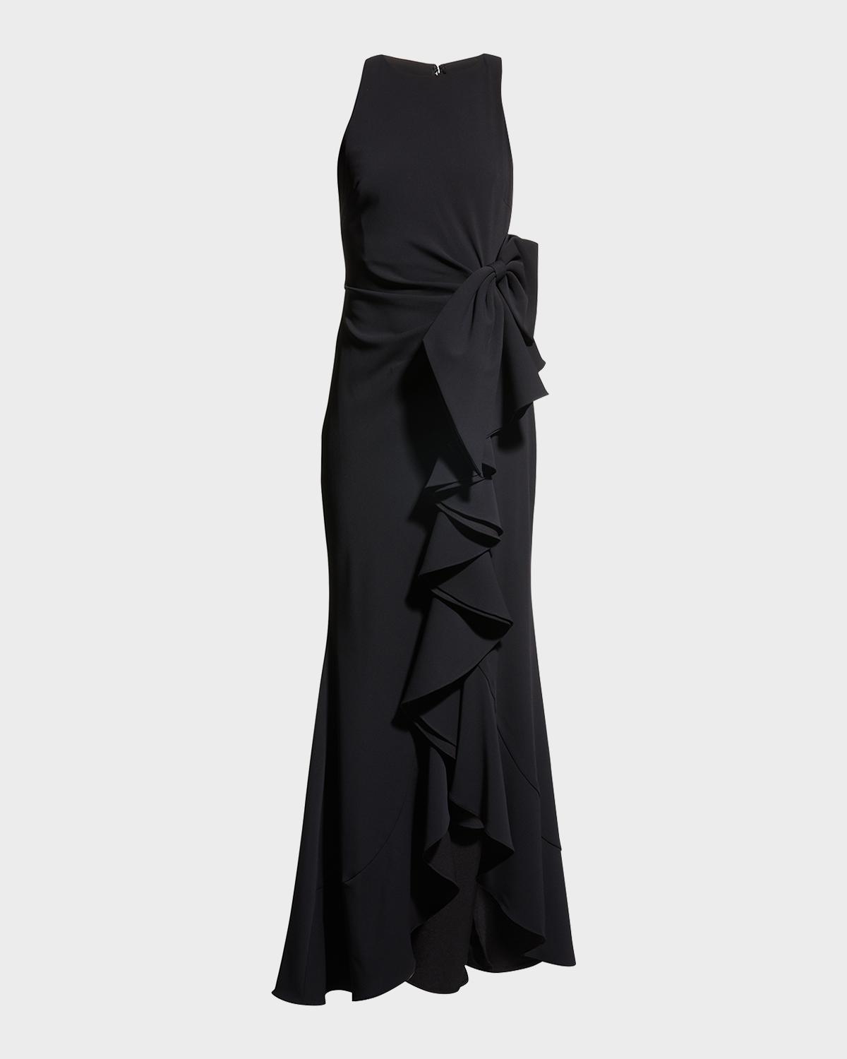 Badgley Mischka Collection Odessa Asymmetric Ruffle-Skirt Crepe Gown