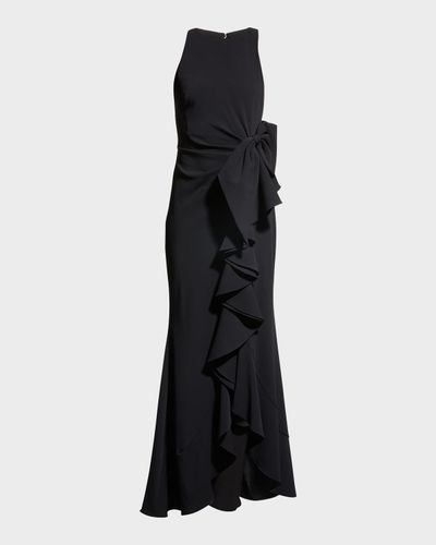 Badgley Mischka Collection Odessa Asymmetric Ruffle-Skirt Crepe Gown