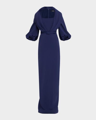 Badgley Mischka Draped Shawl-Collar Column Gown
