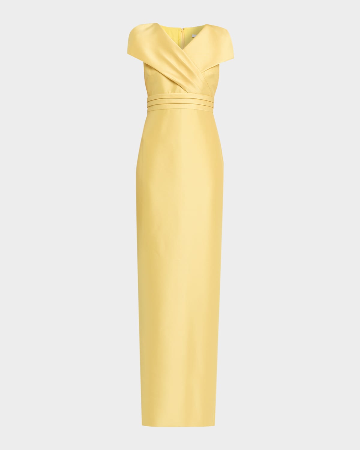 Badgley Mischka Faux-Wrap Mikado Column Gown