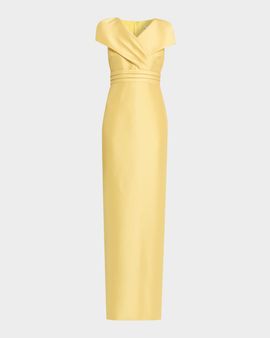 Badgley Mischka Faux-Wrap Mikado Column Gown
