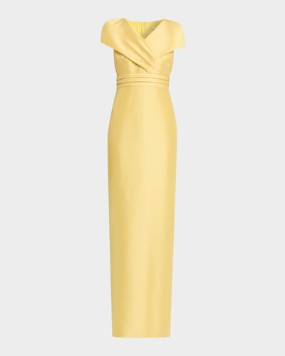 Badgley Mischka Faux-Wrap Mikado Column Gown