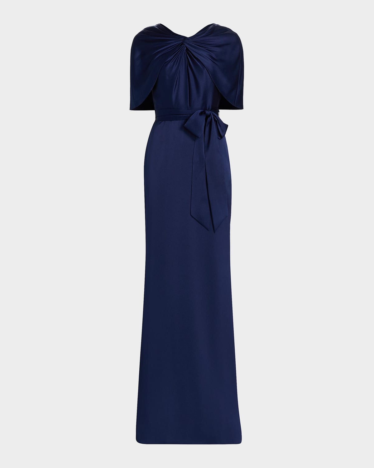 Badgley Mischka Hammered Satin Cape Sleeve Gown