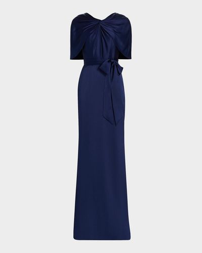 Badgley Mischka Hammered Satin Cape Sleeve Gown
