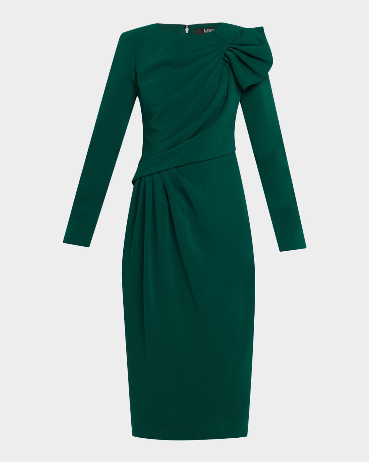Badgley Mischka Long-Sleeve Draped Midi Dress