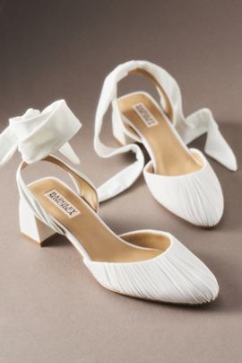 Badgley Mischka Ofelia Ruched Ankle-Wrap Block Heels