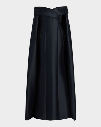 Badgley Mischka Off-Shoulder Cape Mermaid Gown