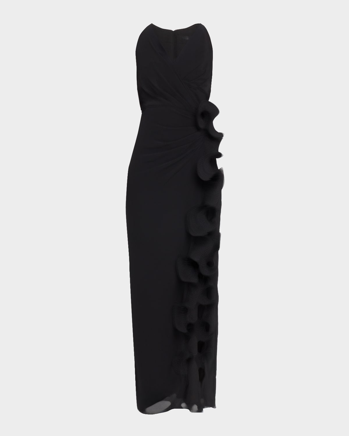 Badgley Mischka Ruffle-Trim Georgette Column Gown