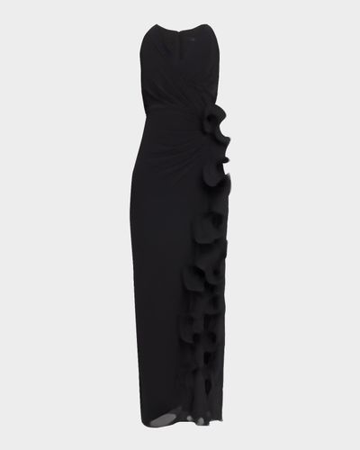 Badgley Mischka Ruffle-Trim Georgette Column Gown