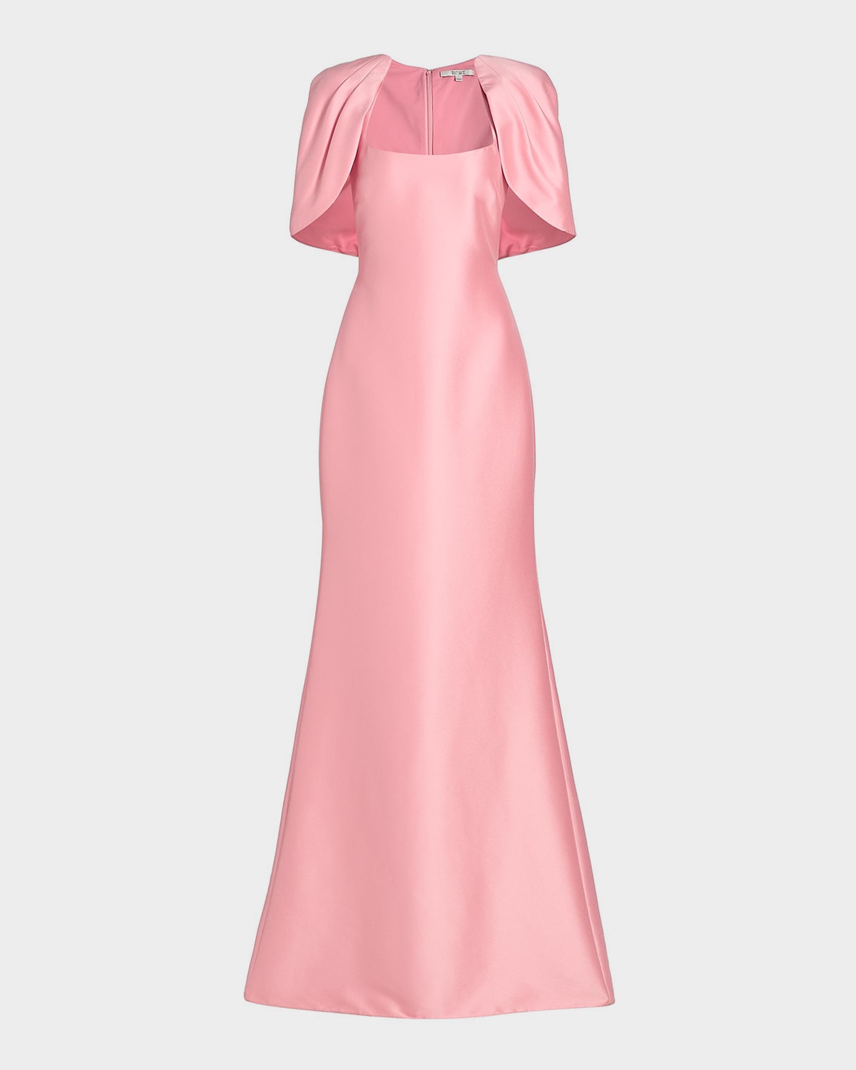 Badgley Mischka Square-Neck Mikado Capelet Trumpet Gown