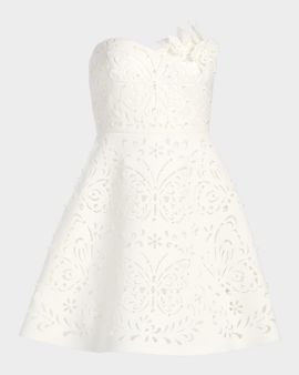 Badgley Mischka Strapless 3D Floral A-Line Mini Dress