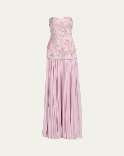 Badgley Mischka Strapless Beaded Bodice Dropwaist Gown