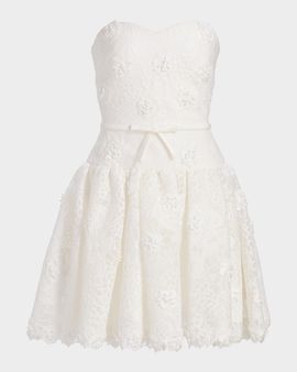 Badgley Mischka Strapless Bow Dropwaist Mini Dress