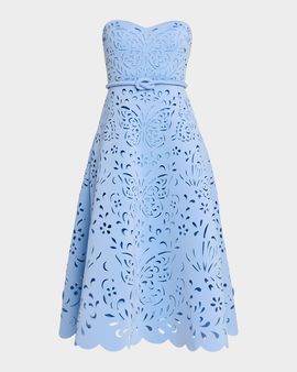 Badgley Mischka Strapless Butterfly Laser-Cut Midi Dress