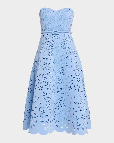 Badgley Mischka Strapless Butterfly Laser-Cut Midi Dress