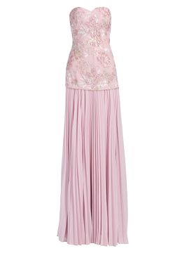 Badgley Mischka - Women's Belted Mixed-Media Gown
