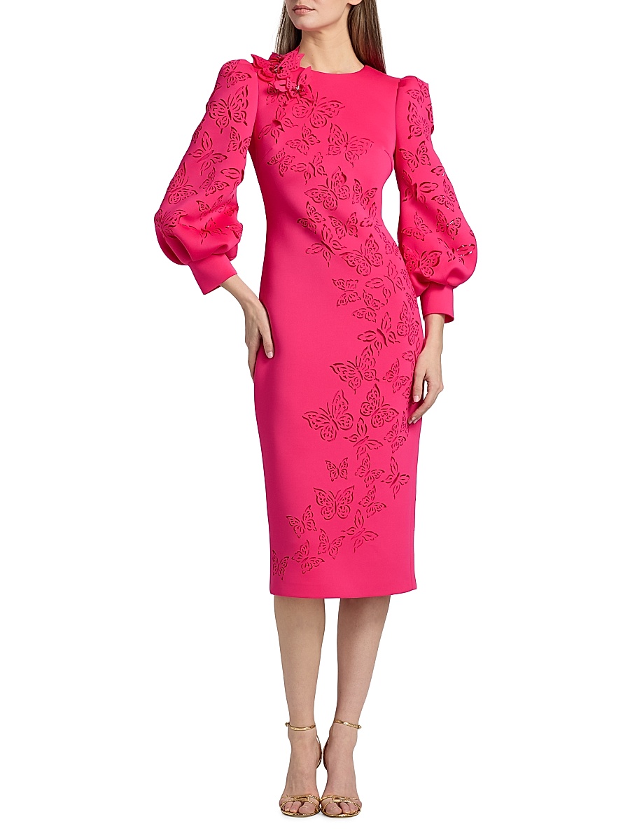 badgley mischka collection embellished long-sleeve scuba coat dress Buy Badgley Mischka Pink Embellished-cuff Coat Dress in Scuba For Women  Online