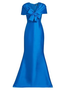 Badgley Mischka Women's Cape-Neck Trumpet Gown