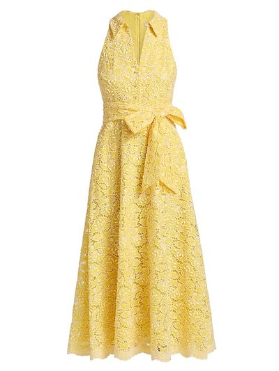 badgley mischka belted laser-cut dress Belle by Badgley Mischka Aria Square Neck Sleeveless Scuba Knit Belted Midi Dress, Womens, 12, Ivory