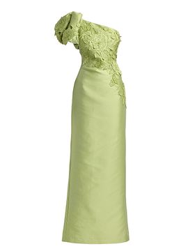 open lace back dress One Shoulder Floral Gown in Blush main image 1