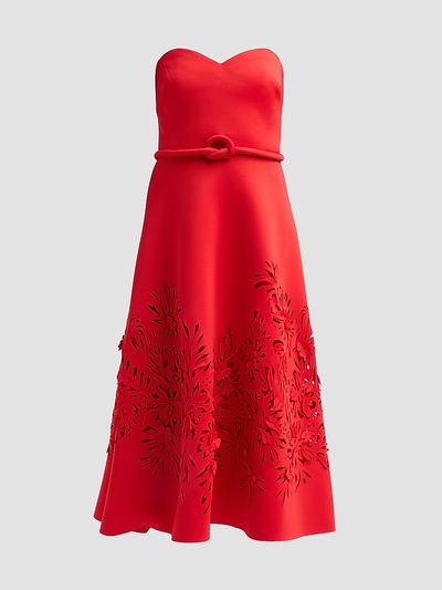 Badgley Mischka Women's Floral Laser-Cut Strapless Cocktail Dress
