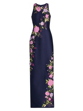 Badgley Mischka Women's Floral Stretch Mikado Column Gown