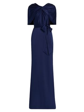 Badgley Mischka Women's Hammered Satin Cape Sleeve Gown